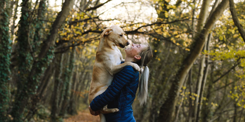 5-healthy-habits-small-business-owners-should-cultivate-final Woman walking in forest holding her dog