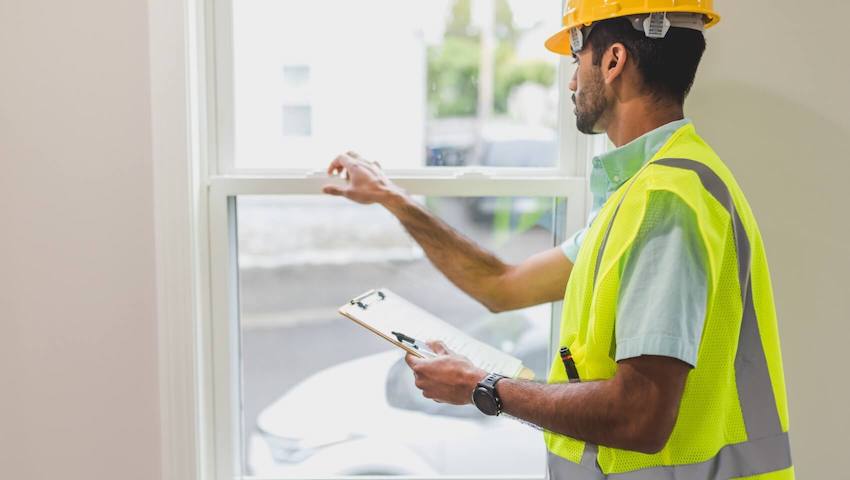 Man in yellow vest opening window