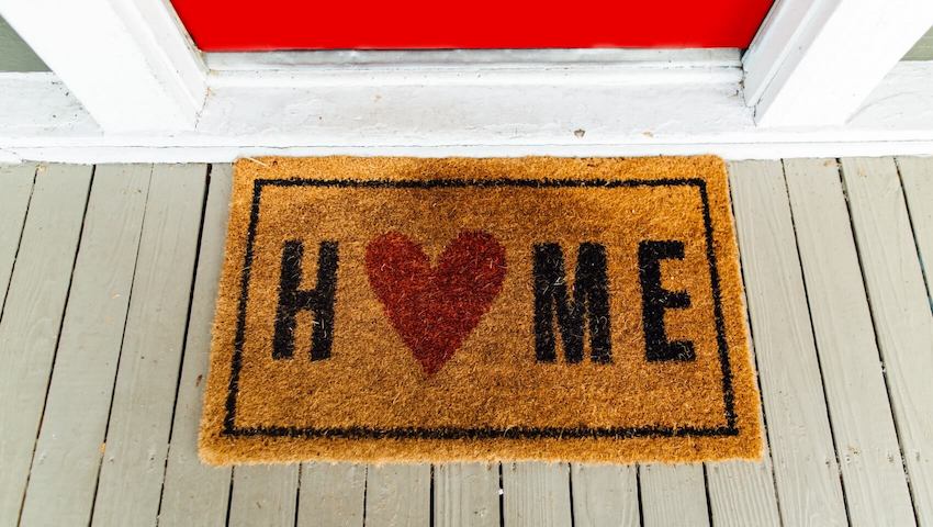 what-is-the-average-cost-of-homeowners-insurance Welcome mat that says home with red heart